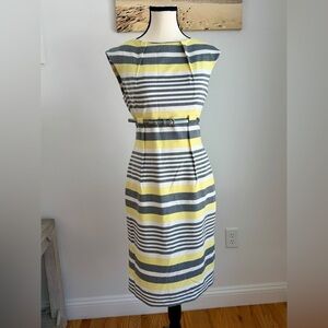 Calvin Klein Yellow and Gray Striped Midi Dress